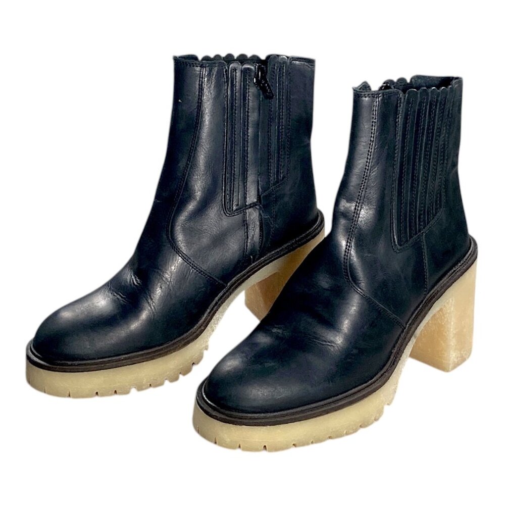 Free People Boots Womens 7.5 EU 38 Black Leather Chelsea Ankle Shaft JAMES